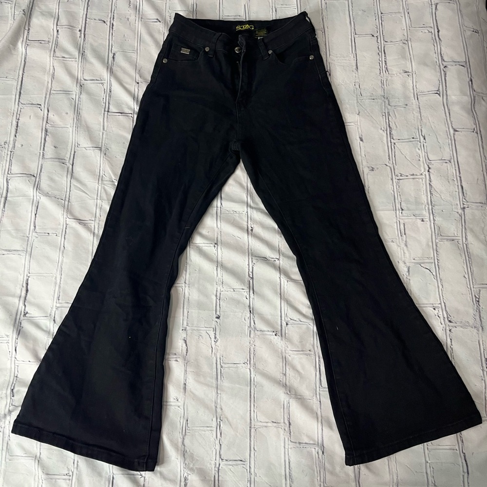 STAG Black Flare Jeans Women’s Size 7 Low Rise Stretch Y2K Retro Bootcut Pants